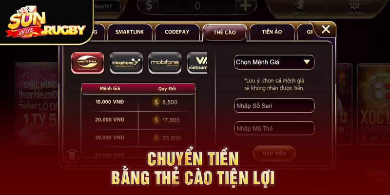 Chuyển tiền bằng thẻ cào tiện lợi